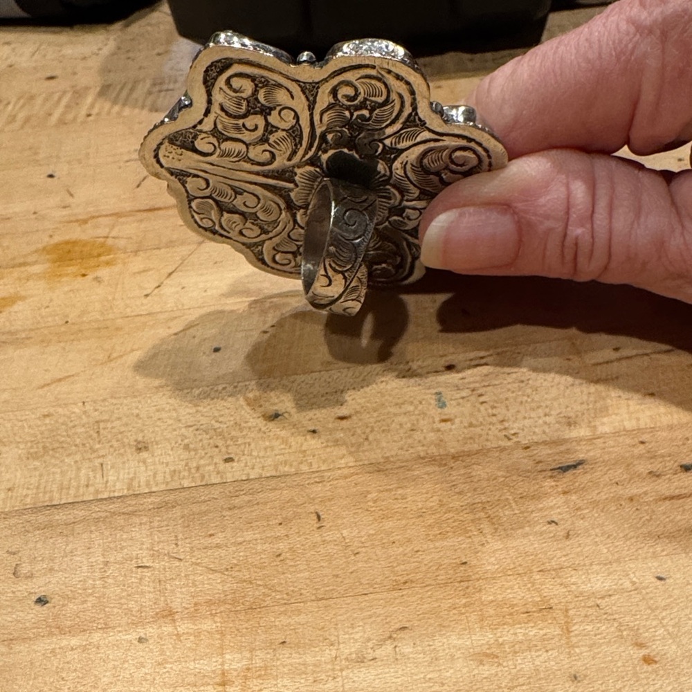 Adjustable Turquoise Ring With Engraved Sterling … - image 4